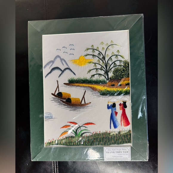 Asian Handmaid Embroidery Traditional Villages Scene 12”x9.5” TRANH THÊU TAY x5 - Picture 5 of 15